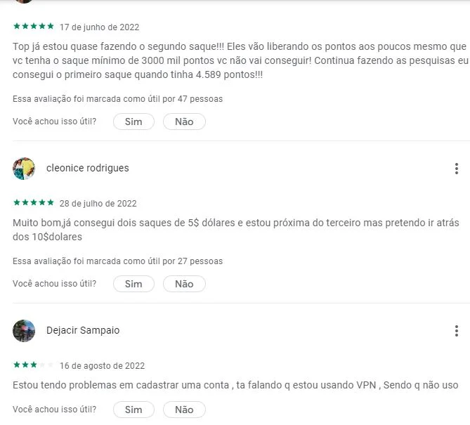 Comentários dos usuários sobre o FeaturePoints
